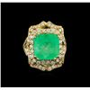 Image 2 : GIA Cert 9.16ct Emerald and Diamond Ring - 14KT Yellow Gold
