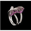 Image 4 : 0.87ctw Pink Sapphire and Diamond Butterfly Ring - 18KT White Gold