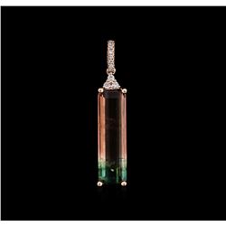 4.21ct Bi-Color Tourmaline and Diamond Pendant - 14KT Rose Gold