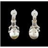 Image 1 : Pearl and Diamond Earrings - 14KT White Gold