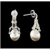 Image 2 : Pearl and Diamond Earrings - 14KT White Gold