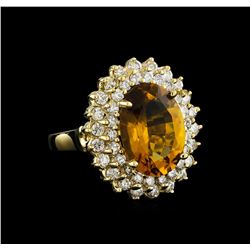 4.75ct Citrine and Diamond Ring - 14KT Yellow Gold