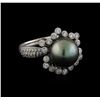 Image 1 : Tahitian Pearl and Diamond Ring - 14KT White Gold