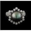 Image 2 : Tahitian Pearl and Diamond Ring - 14KT White Gold