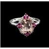 Image 2 : 2.02ct Morganite, Ruby and Diamond Ring - 14KT White Gold