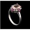Image 4 : 2.02ct Morganite, Ruby and Diamond Ring - 14KT White Gold