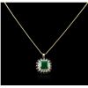 Image 2 : 14KT Rose Gold 7.68ct Emerald, Sapphire and Diamond Pendant With Chain