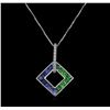 Image 2 : 1.90ctw Sapphire and Diamond Pendant With Chain - 14KT White Gold