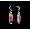 Image 2 : 8.72ctw Multi Color Sapphire and Diamond Earrings - 14KT White Gold