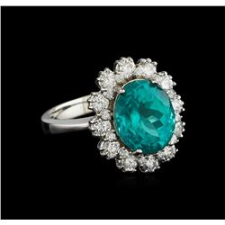 4.90ct Paraiba Tourmaline and Diamond Ring - 14KT White Gold