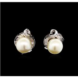 Pearl and Diamond Earrings - 18KT White Gold