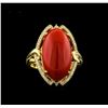 Image 2 : 8.41ct Coral and Diamond Ring - 14KT Yellow Gold