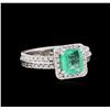 Image 1 : 1.09ct Emerald and Diamond Ring - 14KT White Gold