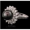 Image 1 : 14KT White Gold Pearl and Diamond Ring