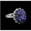 Image 1 : 3.56ct Tanzanite, Sapphire and Diamond Ring - 14KT White Gold