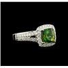 Image 1 : 1.76ct Green Tourmaline and Diamond Ring - 14KT White Gold