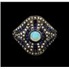 Image 2 : 1.90ctw Blue Sapphire, Opal, and Diamond Ring - 18KT Yellow Gold