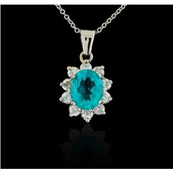 3.04ct Apatite and Diamond Pendant With Chain - 14KT White Gold