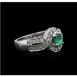 14KT White Gold 0.82ct Emerald and Diamond Ring