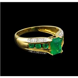 1.43ctw Emerald and Diamond Ring - 14KT Yellow Gold