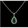 Image 1 : 2.07ct Emerald and Diamond Pendant With Chain - 14KT Yellow Gold
