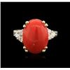 14KT Yellow Gold 6.25ct Coral and Diamond Ring