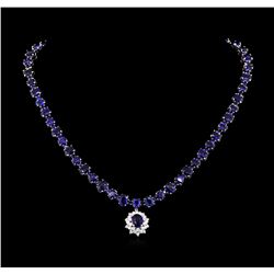 50.00ctw Blue Sapphire and Diamond Necklace - 14KT White Gold