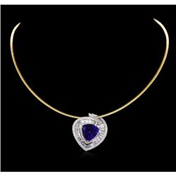 14KT Two-Tone Gold 10.88ct Tanzanite and Diamond Pendant With Chain