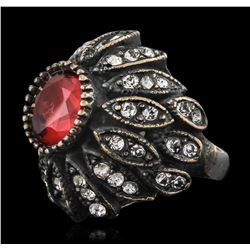 Silver 1.45ct Red Crystal and Cubic Zirconia Ring