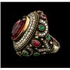 Image 2 : 15.16ct Red Crystal and Multi Gemstone Ring - 925 SILVER