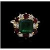 Image 2 : 2.94ct Emerald, Ruby and Diamond Ring - 14KT White Gold