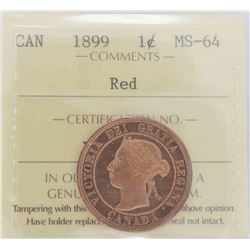 1899 1¢ MS-64 Red ICCS. Full Lustrous Example