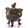 Image 2 : Antique Asian bronze censor with foo dog and dragon.  S