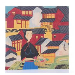 Original Mid Century Modern Chinese gauche  painting.