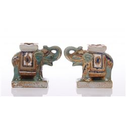 Two(2) vintage glazed porcelain Elephants.  SIZE: see a