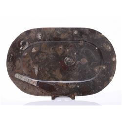 Mixed fossil server tray carved from stone.  SIZE: see