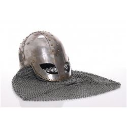 Medieval style helmet with chain mail.  SIZE: see attac