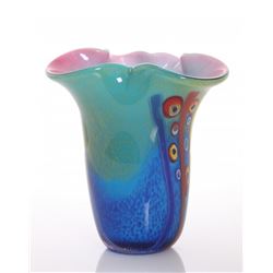 Vintage multi color blown glass vase.  SIZE: see attach