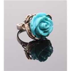 Vintage sterling silver ring with rose carved turquoise