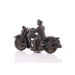 Vintage Cast Iron Police Patrol Motorcycle.    SIZE: se