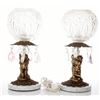 Image 3 : Two(2) vintage globe lamps with cherubs and a marble ba