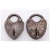 Image 1 : Two(2) Antique rail road heart shape locks.  Markings: