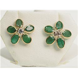 #16-14KT GOLD EMERALD AND WHITE TOPAZ EARRINGS