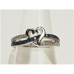 #22-STERLING SILVER BLUE & WHITE DIAMOND RING
