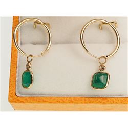 #23-14KT GOLD EMERALD & DIAMOND EARRINGS W/COA