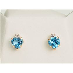 #37-10KT GOLD BLUE TOPAZ AND CZ EARRINGS