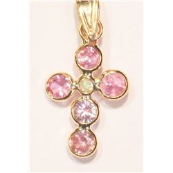 #40-14KT GOLD PINK SAPPHIRE&DIAMOND CROSS PENDANT