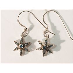 #5-STERLING SILVER BLUE DIAMOND STAR EARRINGS