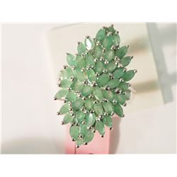 #9-STERLING SILVER RHODIUM PLATED EMERALD RING