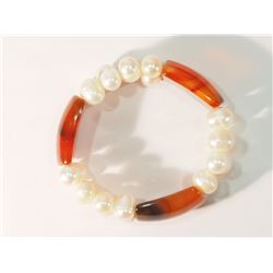 #15-FRESHWATER PEARL & AMBER BRACELET